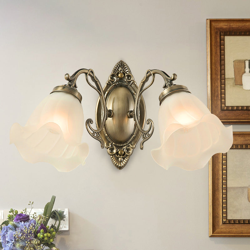 Frosted White Glass Ruffle Sconce Light Traditional 1/2-Head Corner Wall Mount Light in Bronze/Copper 2.0 Bronze Clearhalo 'Wall Lamps & Sconces' 'Wall Lights' Lighting' 1272896