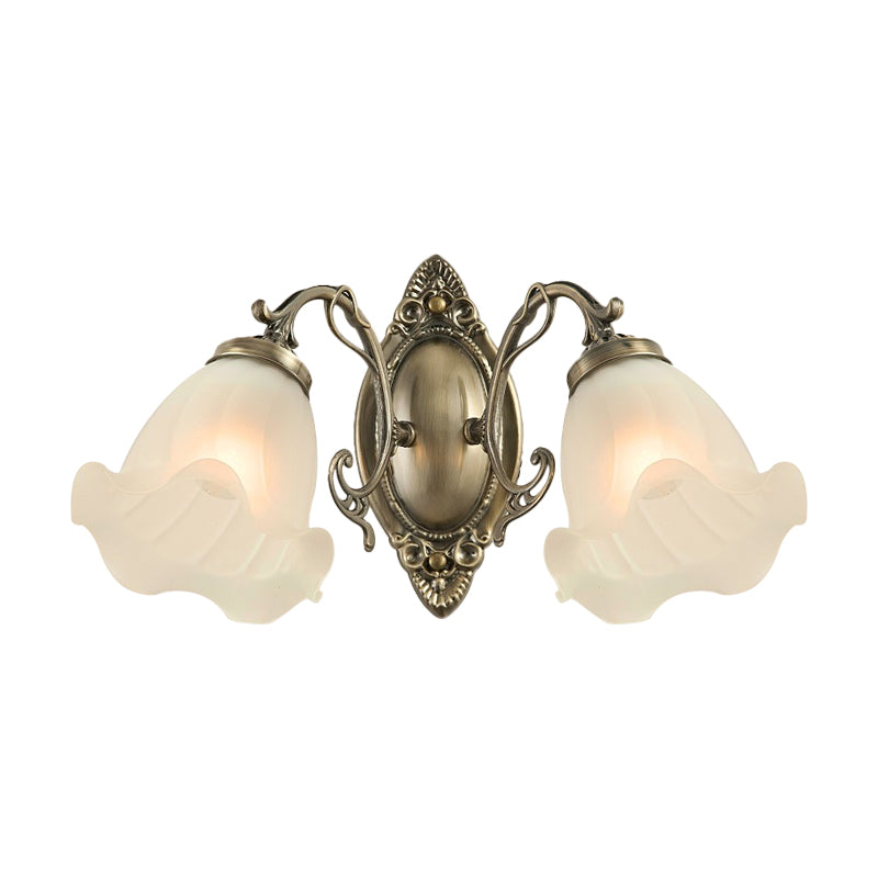 Frosted White Glass Ruffle Sconce Light Traditional 1/2-Head Corner Wall Mount Light in Bronze/Copper Clearhalo 'Wall Lamps & Sconces' 'Wall Lights' Lighting' 1272898