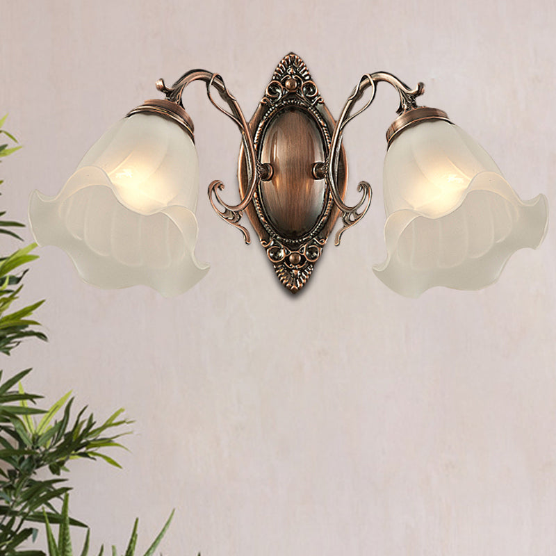 Frosted White Glass Ruffle Sconce Light Traditional 1/2-Head Corner Wall Mount Light in Bronze/Copper Clearhalo 'Wall Lamps & Sconces' 'Wall Lights' Lighting' 1272902