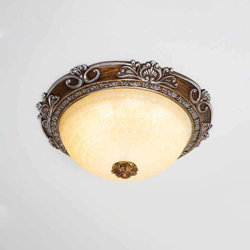 Countryside Bowl Flush Light Fixture Tan Glass LED Flush Mount Lamp in Brown for Bedroom, 14"/16"/19.5" W