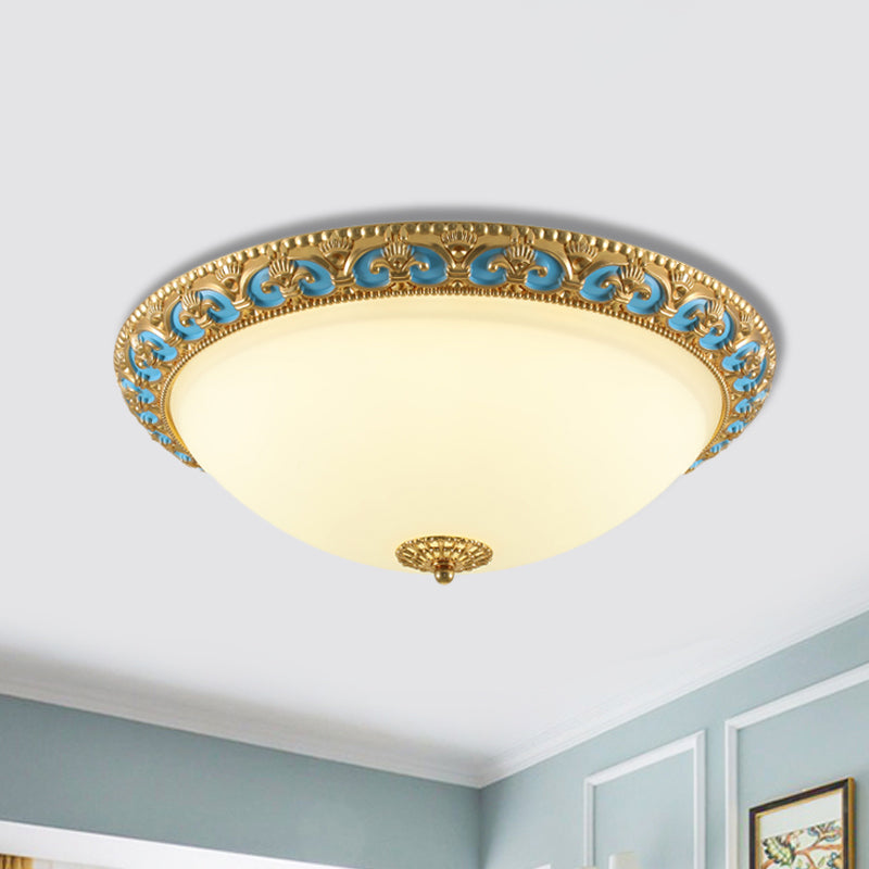 12.5"/15"/19" W LED Flush Mounted Light Traditional Domed Shade Cream Glass Flush Lamp Fixture in Gold Clearhalo 'Ceiling Lights' 'Close To Ceiling Lights' 'Close to ceiling' 'Flush mount' Lighting' 1273036
