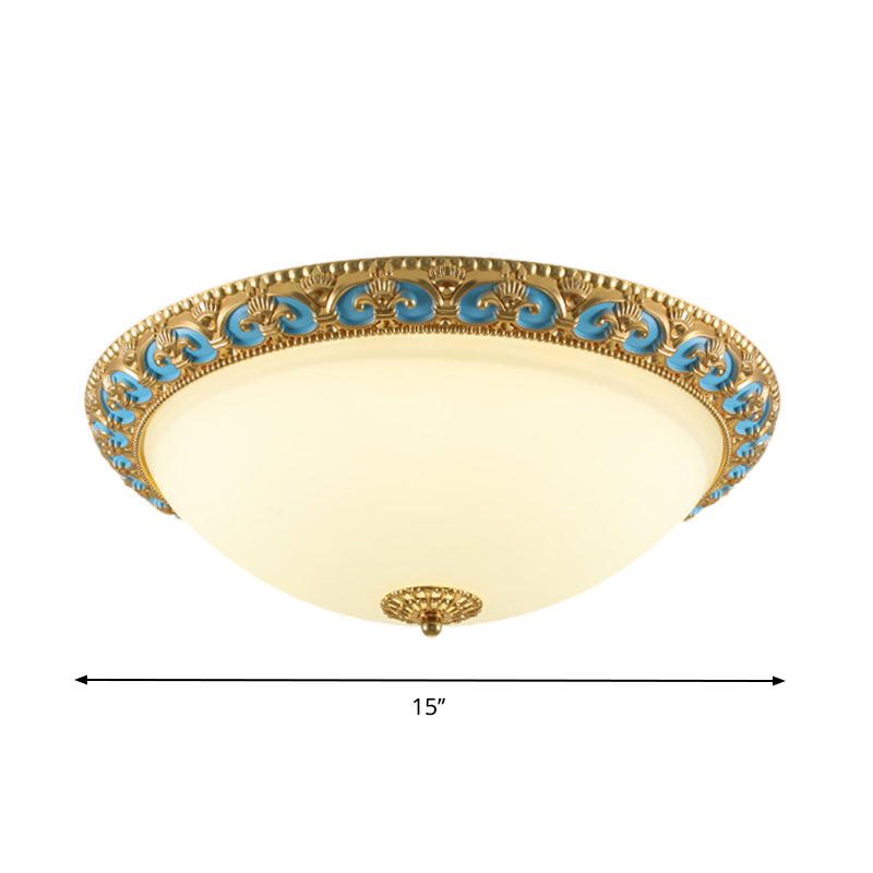 12.5"/15"/19" W LED Flush Mounted Light Traditional Domed Shade Cream Glass Flush Lamp Fixture in Gold Clearhalo 'Ceiling Lights' 'Close To Ceiling Lights' 'Close to ceiling' 'Flush mount' Lighting' 1273039