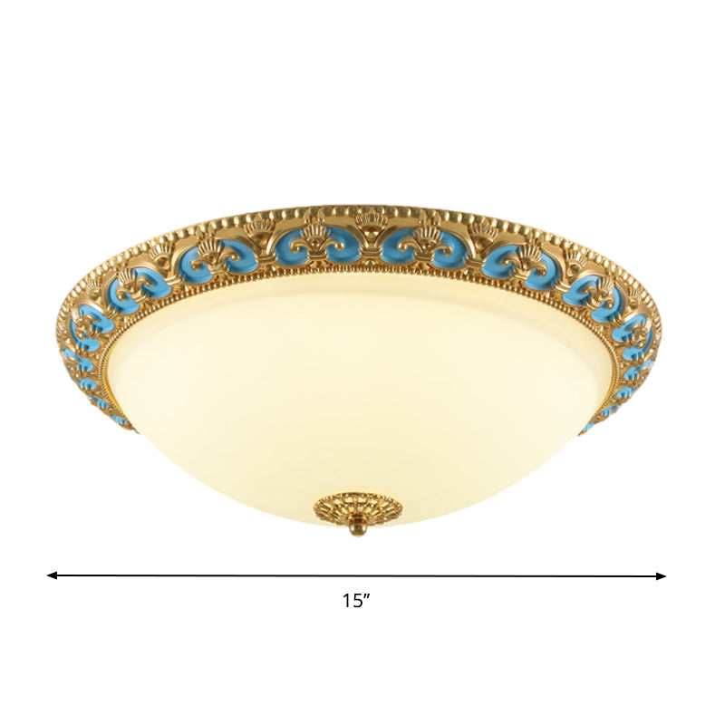 12.5"/15"/19" W LED Flush Mounted Light Traditional Domed Shade Cream Glass Flush Lamp Fixture in Gold Clearhalo 'Ceiling Lights' 'Close To Ceiling Lights' 'Close to ceiling' 'Flush mount' Lighting' 1273040
