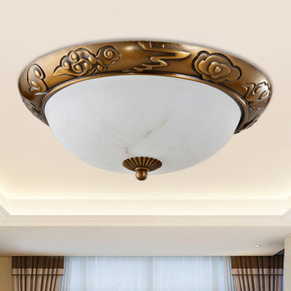 12"/16"/19.5" W Brass LED Flush Lighting Traditional Milk White Glass Dome Shade Flush Mount Lamp Brass Clearhalo 'Ceiling Lights' 'Close To Ceiling Lights' 'Close to ceiling' 'Flush mount' Lighting' 1273042