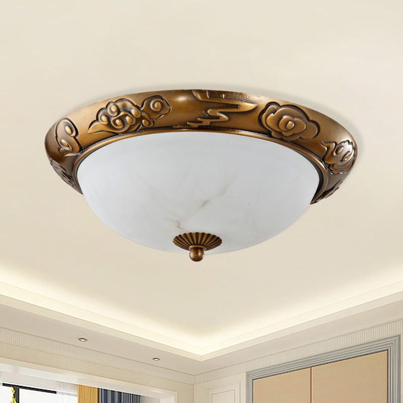 12"/16"/19.5" W Brass LED Flush Lighting Traditional Milk White Glass Dome Shade Flush Mount Lamp Clearhalo 'Ceiling Lights' 'Close To Ceiling Lights' 'Close to ceiling' 'Flush mount' Lighting' 1273043