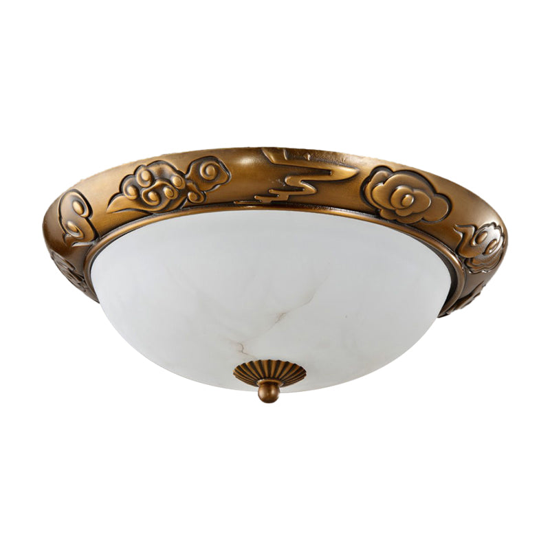 12"/16"/19.5" W Brass LED Flush Lighting Traditional Milk White Glass Dome Shade Flush Mount Lamp Clearhalo 'Ceiling Lights' 'Close To Ceiling Lights' 'Close to ceiling' 'Flush mount' Lighting' 1273044