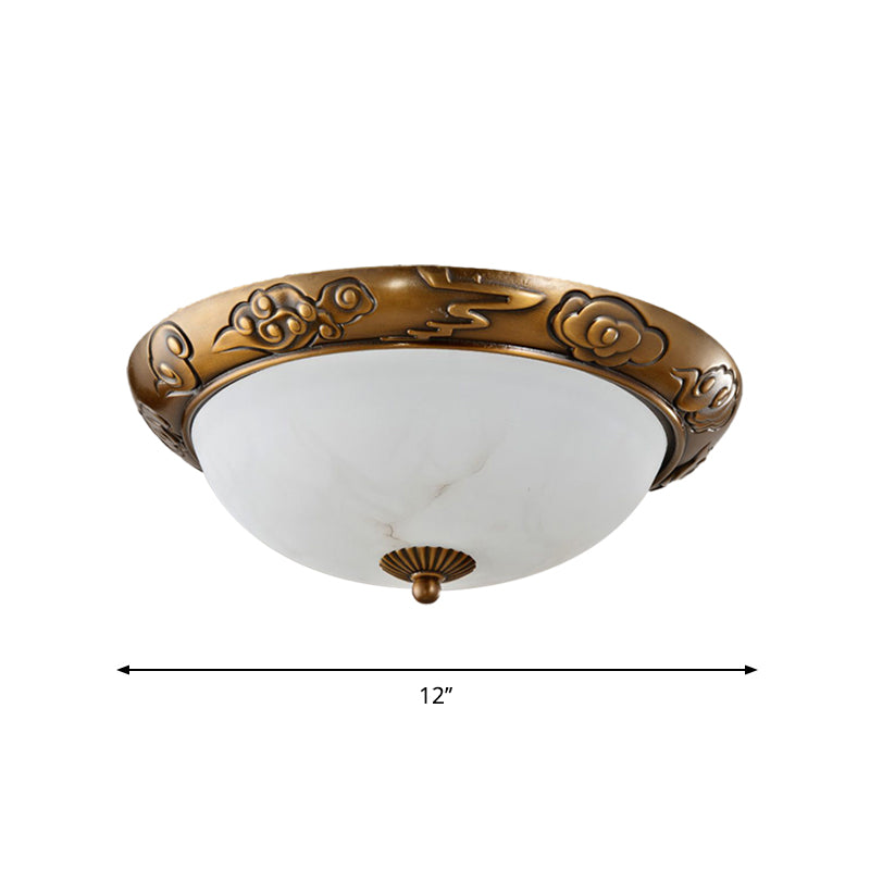 12"/16"/19.5" W Brass LED Flush Lighting Traditional Milk White Glass Dome Shade Flush Mount Lamp Clearhalo 'Ceiling Lights' 'Close To Ceiling Lights' 'Close to ceiling' 'Flush mount' Lighting' 1273045