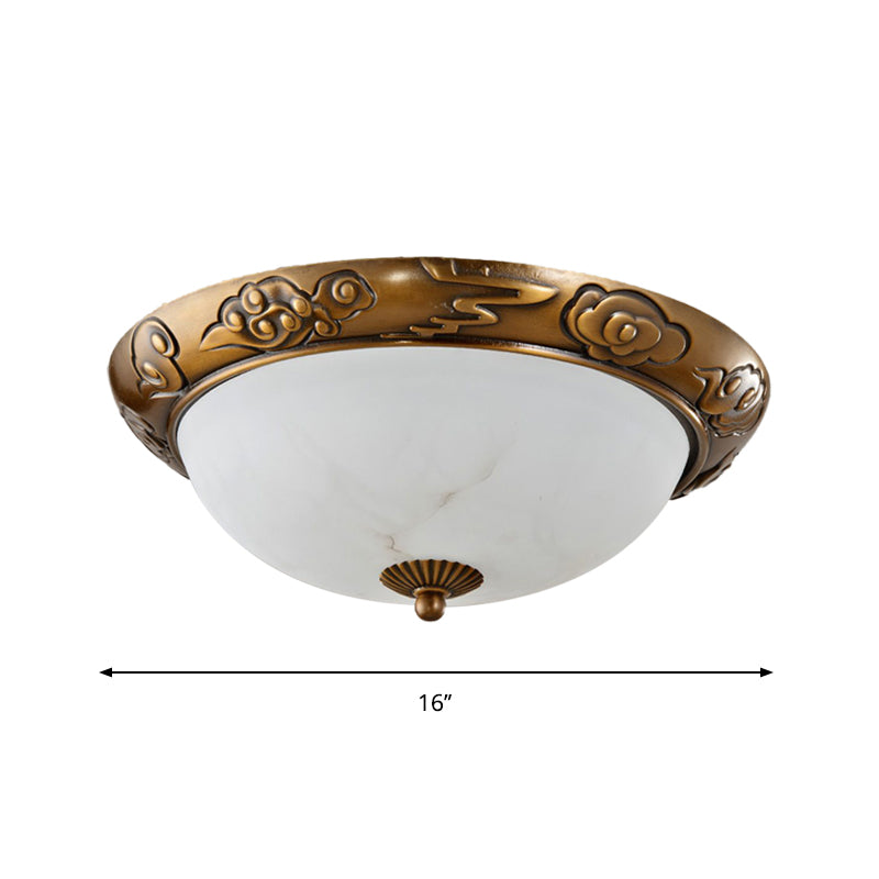 12"/16"/19.5" W Brass LED Flush Lighting Traditional Milk White Glass Dome Shade Flush Mount Lamp Clearhalo 'Ceiling Lights' 'Close To Ceiling Lights' 'Close to ceiling' 'Flush mount' Lighting' 1273046