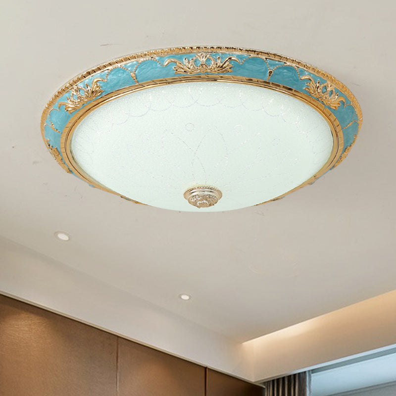 12"/16"/19.5" W LED Ceiling Mounted Light with Dome Shade Veined Glass Farmhouse Balcony Flush Lamp Fixture in Blue Blue Clearhalo 'Ceiling Lights' 'Close To Ceiling Lights' 'Close to ceiling' 'Flush mount' Lighting' 1273063