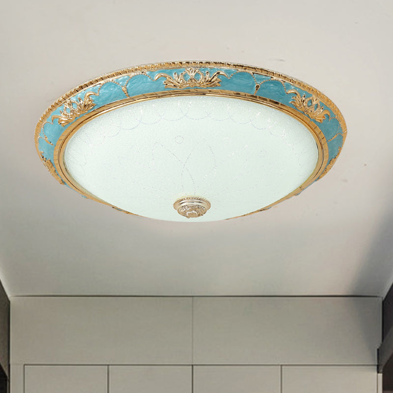 12"/16"/19.5" W LED Ceiling Mounted Light with Dome Shade Veined Glass Farmhouse Balcony Flush Lamp Fixture in Blue Clearhalo 'Ceiling Lights' 'Close To Ceiling Lights' 'Close to ceiling' 'Flush mount' Lighting' 1273064