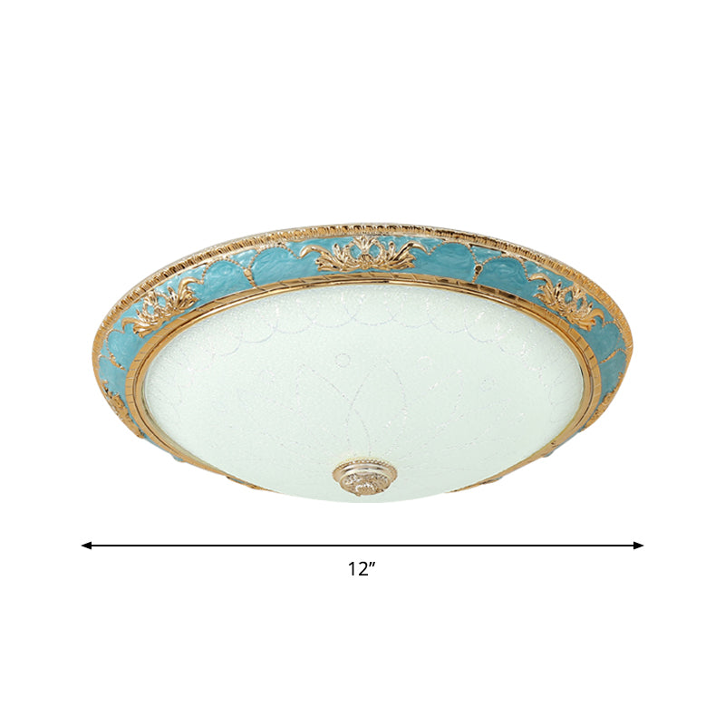 12"/16"/19.5" W LED Ceiling Mounted Light with Dome Shade Veined Glass Farmhouse Balcony Flush Lamp Fixture in Blue Clearhalo 'Ceiling Lights' 'Close To Ceiling Lights' 'Close to ceiling' 'Flush mount' Lighting' 1273066