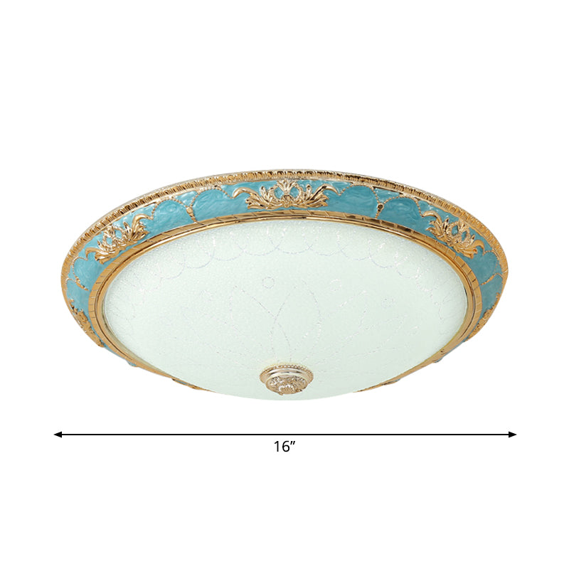 12"/16"/19.5" W LED Ceiling Mounted Light with Dome Shade Veined Glass Farmhouse Balcony Flush Lamp Fixture in Blue Clearhalo 'Ceiling Lights' 'Close To Ceiling Lights' 'Close to ceiling' 'Flush mount' Lighting' 1273067