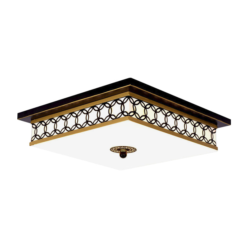 Milky Glass Squared Flush Light Traditional LED Parlour Ceiling Mounted Fixture in Black and Gold - Clearhalo - 'Ceiling Lights' - 'Close To Ceiling Lights' - 'Close to ceiling' - 'Flush mount' - Lighting' - 1273078