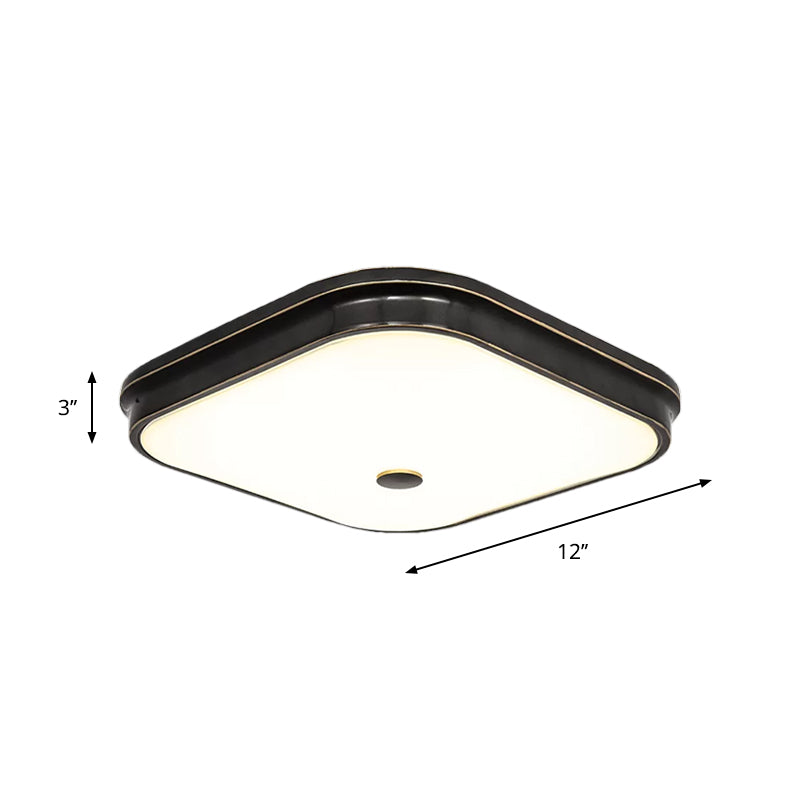 Black LED Flushmount Lighting Countryside Cream Glass Square Flush Mounted Lamp, 12"/16"/19.5" Wide - Clearhalo - 'Ceiling Lights' - 'Close To Ceiling Lights' - 'Close to ceiling' - 'Flush mount' - Lighting' - 1273084