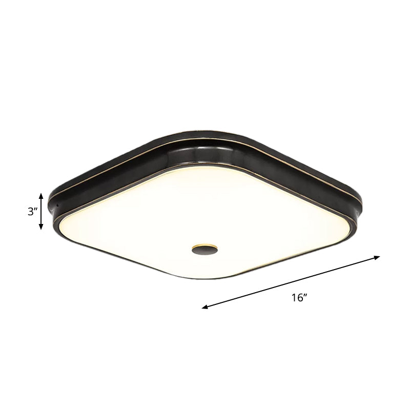 Black LED Flushmount Lighting Countryside Cream Glass Square Flush Mounted Lamp, 12"/16"/19.5" Wide - Clearhalo - 'Ceiling Lights' - 'Close To Ceiling Lights' - 'Close to ceiling' - 'Flush mount' - Lighting' - 1273085