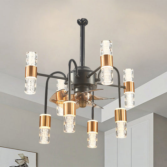 Modernist Sputnik Hanging Fan Light Metallic 8-Light Bedroom Semi Flush Lamp with 3 Brown Blades in Gold, 22" W Clearhalo 'Ceiling Fans with Lights' 'Ceiling Fans' 'Modern Ceiling Fans' 'Modern' Lighting' 1273103