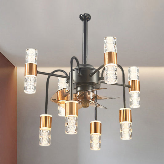 Modernist Sputnik Hanging Fan Light Metallic 8-Light Bedroom Semi Flush Lamp with 3 Brown Blades in Gold, 22" W Gold Clearhalo 'Ceiling Fans with Lights' 'Ceiling Fans' 'Modern Ceiling Fans' 'Modern' Lighting' 1273104