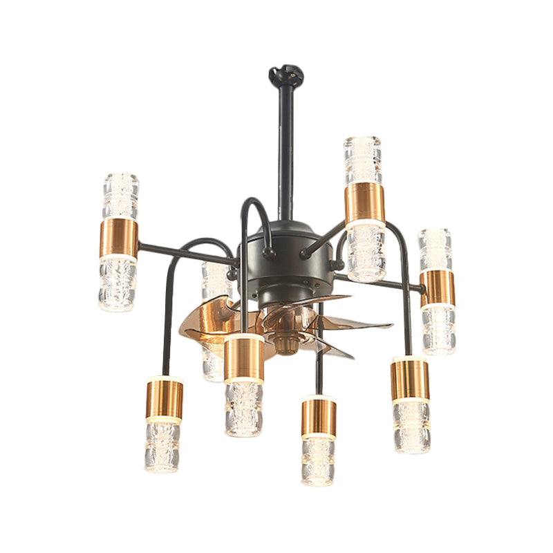 Modernist Sputnik Hanging Fan Light Metallic 8-Light Bedroom Semi Flush Lamp with 3 Brown Blades in Gold, 22" W Clearhalo 'Ceiling Fans with Lights' 'Ceiling Fans' 'Modern Ceiling Fans' 'Modern' Lighting' 1273105