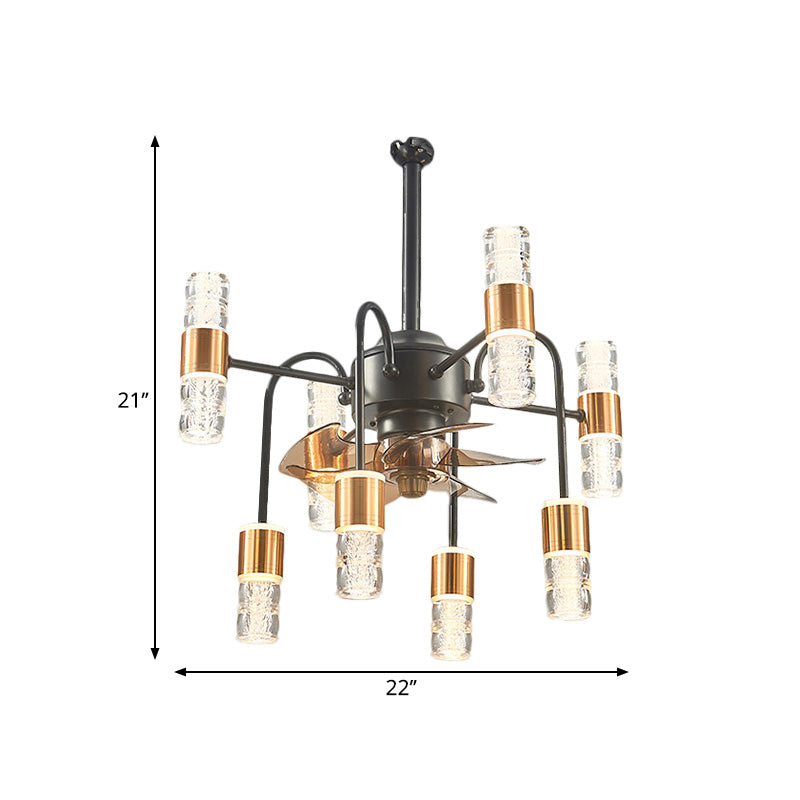 Modernist Sputnik Hanging Fan Light Metallic 8-Light Bedroom Semi Flush Lamp with 3 Brown Blades in Gold, 22" W Clearhalo 'Ceiling Fans with Lights' 'Ceiling Fans' 'Modern Ceiling Fans' 'Modern' Lighting' 1273106