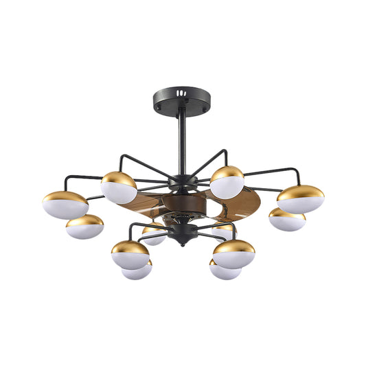 Black Egg-Shape Hanging Fan Lamp Modernist 12 Heads Acrylic Semi Mount Lighting with 3 Brown Blades, 37.5" W Clearhalo 'Ceiling Fans with Lights' 'Ceiling Fans' 'Modern Ceiling Fans' 'Modern' Lighting' 1273110