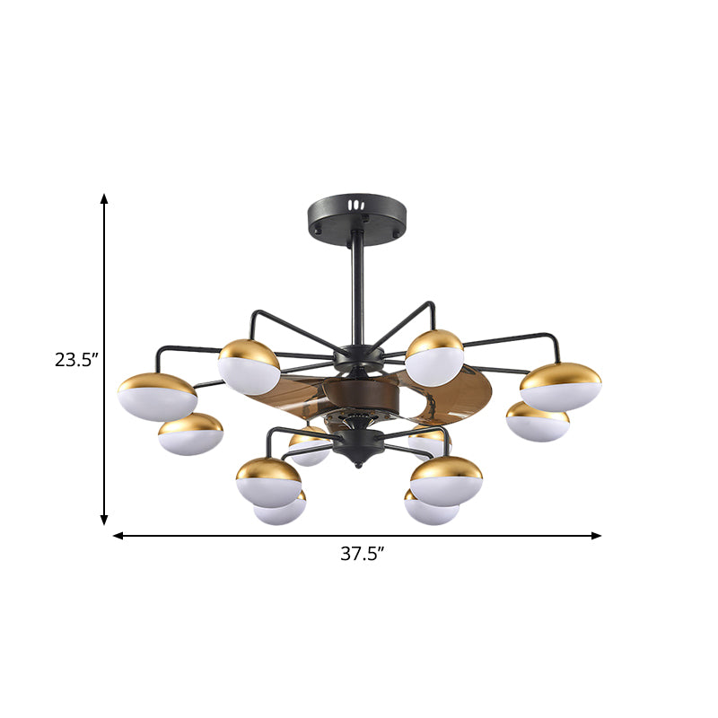 Black Egg-Shape Hanging Fan Lamp Modernist 12 Heads Acrylic Semi Mount Lighting with 3 Brown Blades, 37.5" W Clearhalo 'Ceiling Fans with Lights' 'Ceiling Fans' 'Modern Ceiling Fans' 'Modern' Lighting' 1273111