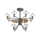 Radial Ceiling Fan Light Modernist Metallic 36.5" Wide 12 Bulbs Black-Gold Semi Flush Mount, 3 Brown Blades Clearhalo 'Ceiling Fans with Lights' 'Ceiling Fans' 'Modern Ceiling Fans' 'Modern' Lighting' 1273120