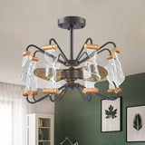 29.5" Width Acrylic Twisted Ceiling Fan Lamp Modern 8 Lights Black 3-Blade Semi Flush Light Fixture Clearhalo 'Ceiling Fans with Lights' 'Ceiling Fans' 'Modern Ceiling Fans' 'Modern' Lighting' 1273163