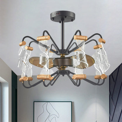 29.5" Width Acrylic Twisted Ceiling Fan Lamp Modern 8 Lights Black 3-Blade Semi Flush Light Fixture Black Clearhalo 'Ceiling Fans with Lights' 'Ceiling Fans' 'Modern Ceiling Fans' 'Modern' Lighting' 1273164
