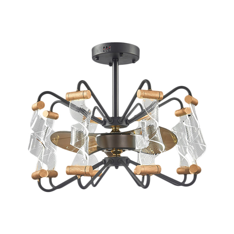 29.5" Width Acrylic Twisted Ceiling Fan Lamp Modern 8 Lights Black 3-Blade Semi Flush Light Fixture Clearhalo 'Ceiling Fans with Lights' 'Ceiling Fans' 'Modern Ceiling Fans' 'Modern' Lighting' 1273165