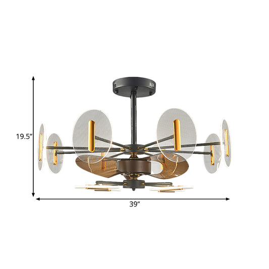 39" Wide Black Round Panel Semi Flush Minimalism 12 Heads Acrylic Pendant Fan Light with 3 Blades Clearhalo 'Ceiling Fans with Lights' 'Ceiling Fans' 'Modern Ceiling Fans' 'Modern' Lighting' 1273181