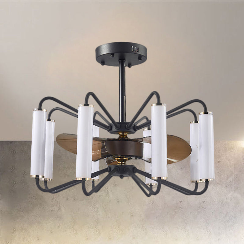 Tube Living Room Hanging Fan Lamp Metal 28"Wide LED Modern Semi Mount Lighting in Black with 3 Blades Clearhalo 'Ceiling Fans with Lights' 'Ceiling Fans' 'Modern Ceiling Fans' 'Modern' Lighting' 1273184