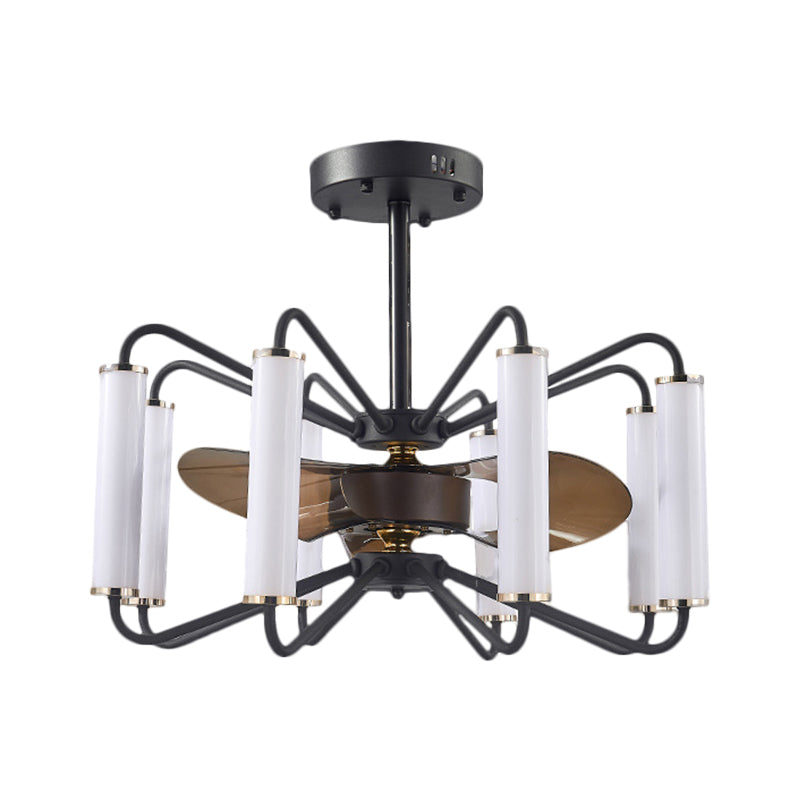 Tube Living Room Hanging Fan Lamp Metal 28"Wide LED Modern Semi Mount Lighting in Black with 3 Blades Clearhalo 'Ceiling Fans with Lights' 'Ceiling Fans' 'Modern Ceiling Fans' 'Modern' Lighting' 1273185