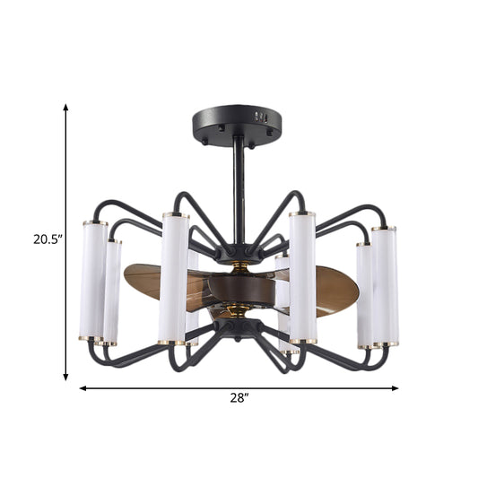 Tube Living Room Hanging Fan Lamp Metal 28"Wide LED Modern Semi Mount Lighting in Black with 3 Blades Clearhalo 'Ceiling Fans with Lights' 'Ceiling Fans' 'Modern Ceiling Fans' 'Modern' Lighting' 1273186