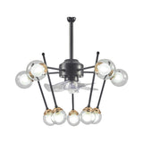 Sphere Parlour Hanging Fan Light Clear Glass 10 Heads 25.5" Width Modernism 4-Blade Semi Flush in Black Clearhalo 'Ceiling Fans with Lights' 'Ceiling Fans' 'Modern Ceiling Fans' 'Modern' Lighting' 1273200