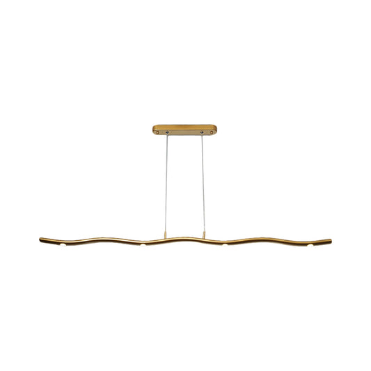 Gold/Wood Waving Line Suspension Light Simple LED Metallic Ceiling Chandelier in Warm/White Light Clearhalo 'Ceiling Lights' 'Chandeliers' 'Modern Chandeliers' 'Modern' Lighting' 1273205