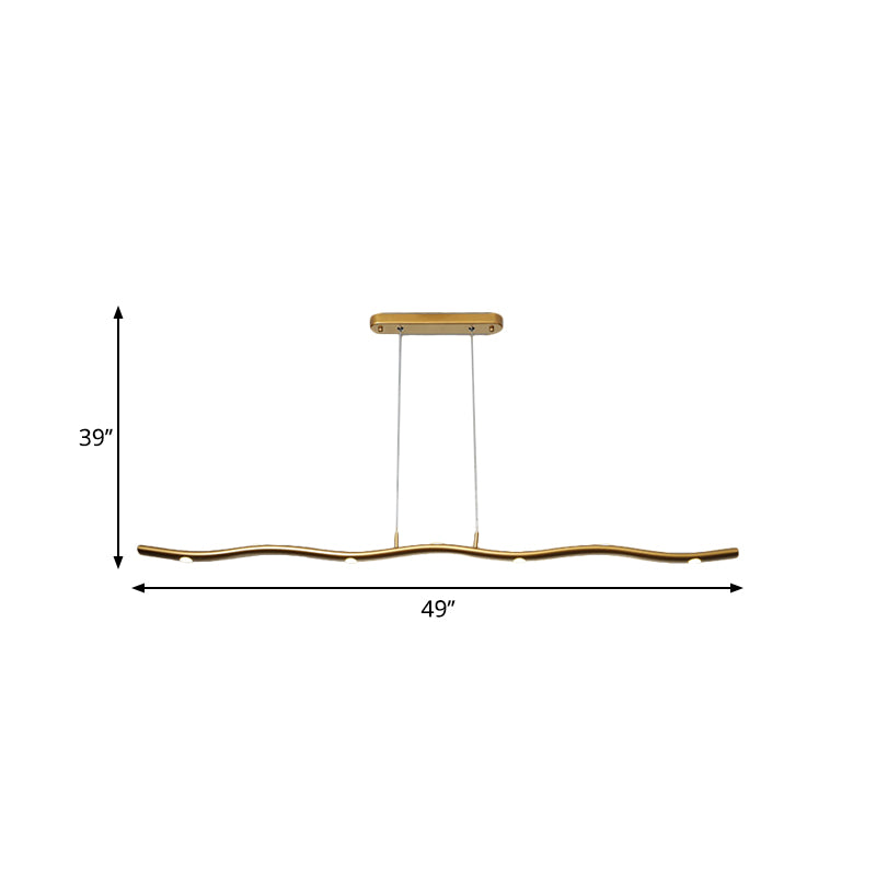 Gold/Wood Waving Line Suspension Light Simple LED Metallic Ceiling Chandelier in Warm/White Light Clearhalo 'Ceiling Lights' 'Chandeliers' 'Modern Chandeliers' 'Modern' Lighting' 1273206