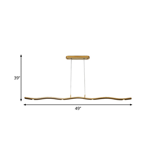 Gold/Wood Waving Line Suspension Light Simple LED Metallic Ceiling Chandelier in Warm/White Light Clearhalo 'Ceiling Lights' 'Chandeliers' 'Modern Chandeliers' 'Modern' Lighting' 1273206