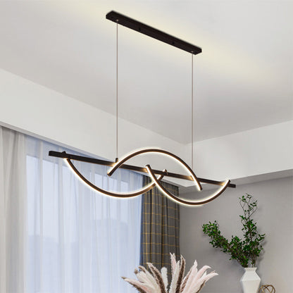 3-Arched Line Restaurant Chandelier Metal LED Minimalism Hanging Ceiling Light in Black/Gold, Warm/White Light Black Clearhalo 'Ceiling Lights' 'Chandeliers' 'Modern Chandeliers' 'Modern' Lighting' 1273231