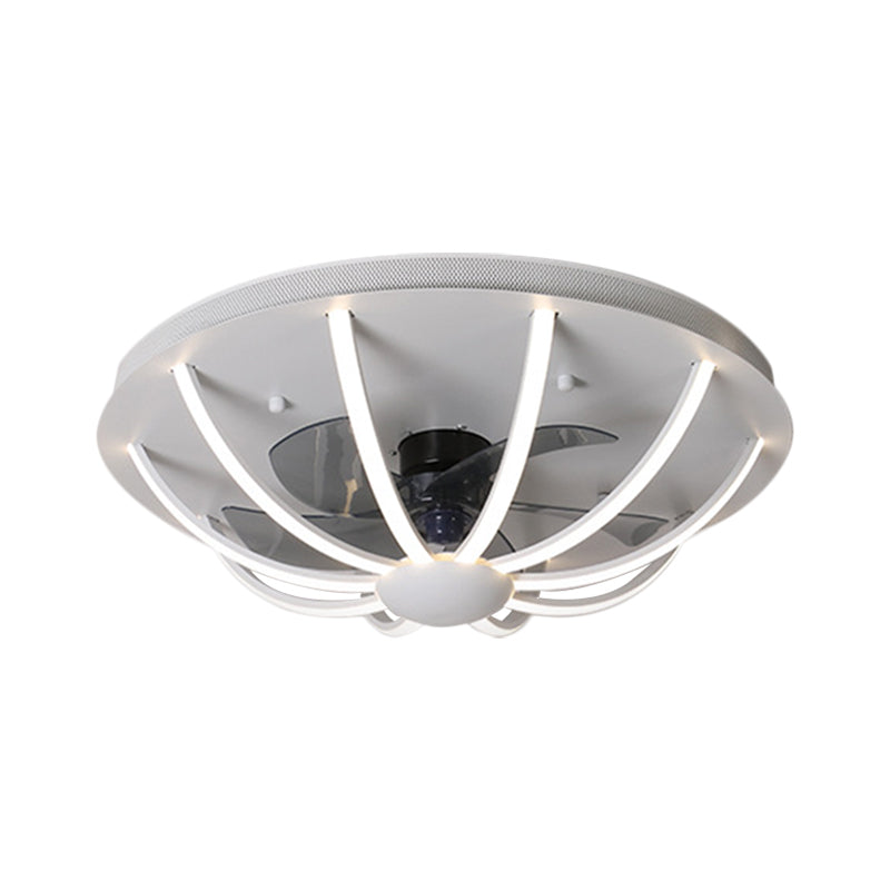 Domed Cage Hanging Fan Light Modernist Metallic White/Grey/Gold LED Flushmount Lamp with 4 Blades, 23.5" W Clearhalo 'Ceiling Fans with Lights' 'Ceiling Fans' 'Modern Ceiling Fans' 'Modern' Lighting' 1273260