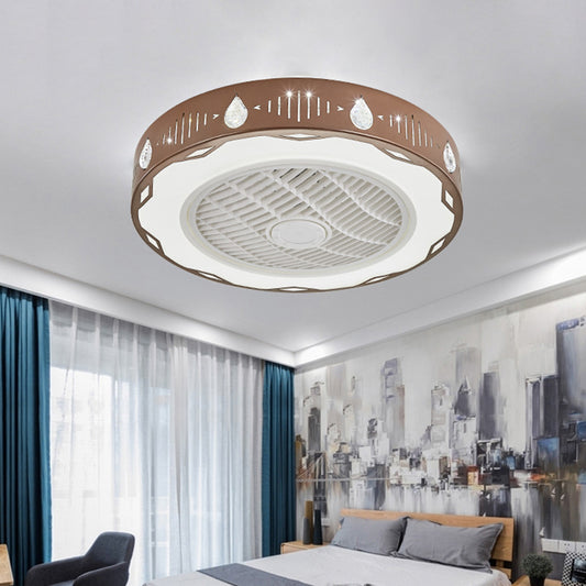 Minimalist Drum Semi Mount Lighting Metallic 19.5"/23.5" Wide LED Bedroom Fan Lamp Fixture in Coffee Clearhalo 'Ceiling Fans with Lights' 'Ceiling Fans' 'Modern Ceiling Fans' 'Modern' Lighting' 1273287