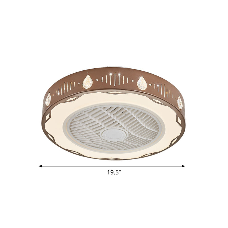 Minimalist Drum Semi Mount Lighting Metallic 19.5"/23.5" Wide LED Bedroom Fan Lamp Fixture in Coffee Clearhalo 'Ceiling Fans with Lights' 'Ceiling Fans' 'Modern Ceiling Fans' 'Modern' Lighting' 1273290