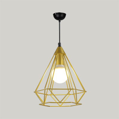 Traditional Diamond Wire Guard Pendant Light Metal 1 Light Hanging Lamp for Stair Cafe Gold 10" Clearhalo 'Ceiling Lights' 'Modern Pendants' 'Modern' 'Pendant Lights' 'Pendants' Lighting' 127330