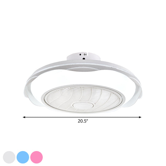 White/Pink/Blue Circle Ceiling Fan Lighting Modernism LED Metal Semi Flush Lamp, 20.5" W Clearhalo 'Ceiling Fans with Lights' 'Ceiling Fans' 'Modern Ceiling Fans' 'Modern' Lighting' 1273304