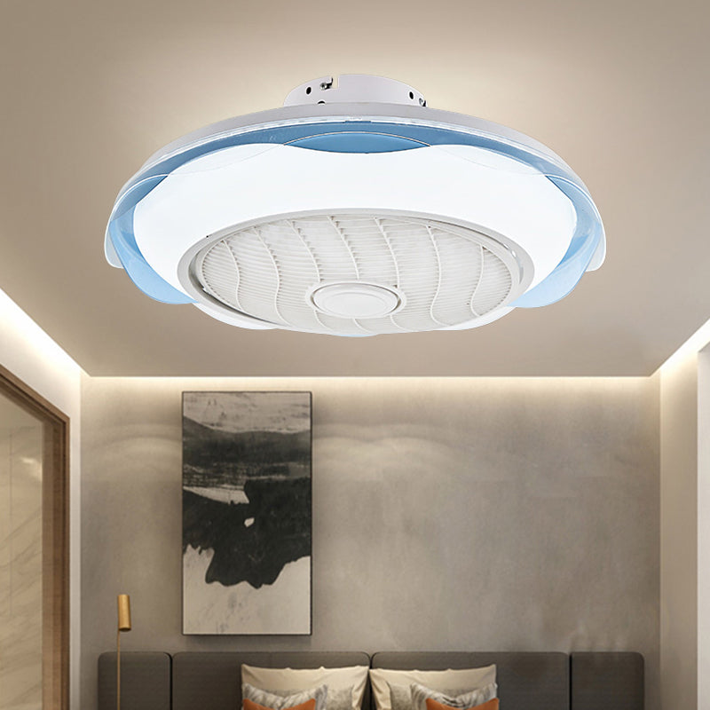 White/Pink/Blue Circle Ceiling Fan Lighting Modernism LED Metal Semi Flush Lamp, 20.5" W Clearhalo 'Ceiling Fans with Lights' 'Ceiling Fans' 'Modern Ceiling Fans' 'Modern' Lighting' 1273306