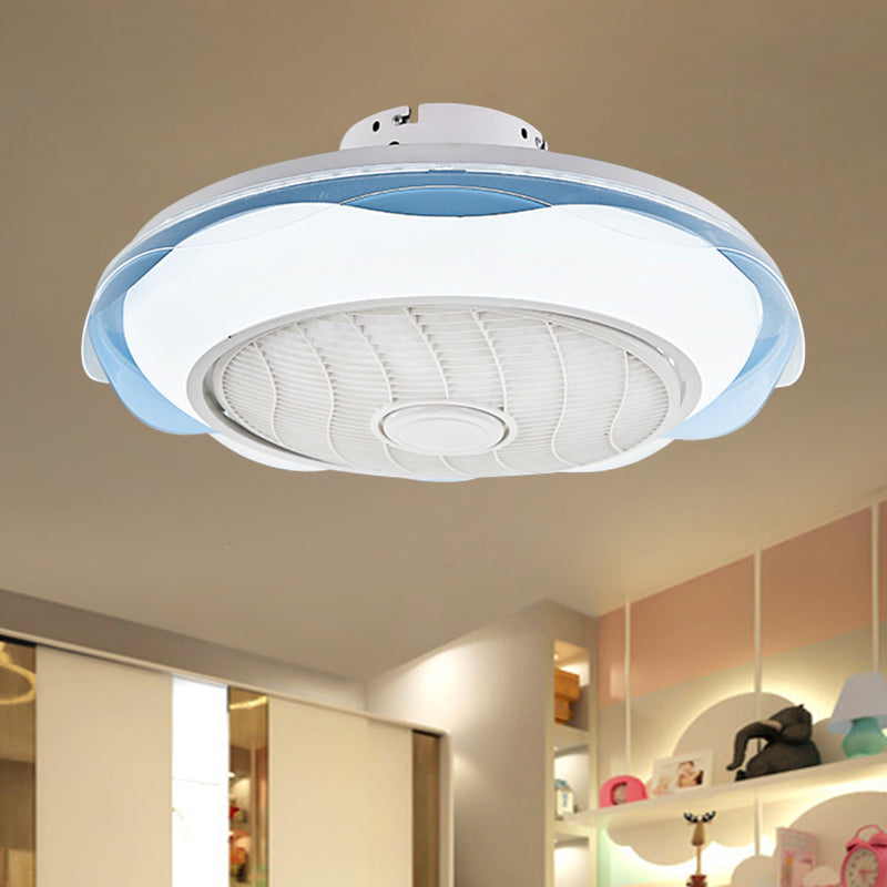 White/Pink/Blue Circle Ceiling Fan Lighting Modernism LED Metal Semi Flush Lamp, 20.5" W Clearhalo 'Ceiling Fans with Lights' 'Ceiling Fans' 'Modern Ceiling Fans' 'Modern' Lighting' 1273307
