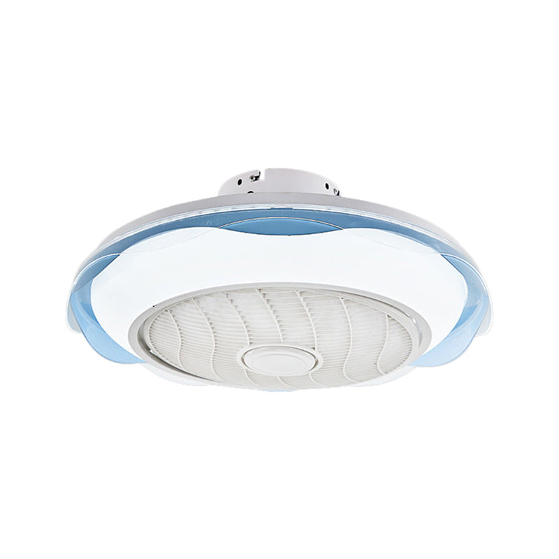 White/Pink/Blue Circle Ceiling Fan Lighting Modernism LED Metal Semi Flush Lamp, 20.5" W Clearhalo 'Ceiling Fans with Lights' 'Ceiling Fans' 'Modern Ceiling Fans' 'Modern' Lighting' 1273308