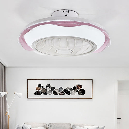 White/Pink/Blue Circle Ceiling Fan Lighting Modernism LED Metal Semi Flush Lamp, 20.5" W Pink Clearhalo 'Ceiling Fans with Lights' 'Ceiling Fans' 'Modern Ceiling Fans' 'Modern' Lighting' 1273309