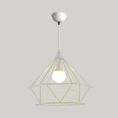 Traditional Diamond Wire Guard Pendant Light Metal 1 Light Hanging Lamp for Stair Cafe White 15.5" Clearhalo 'Ceiling Lights' 'Modern Pendants' 'Modern' 'Pendant Lights' 'Pendants' Lighting' 127331