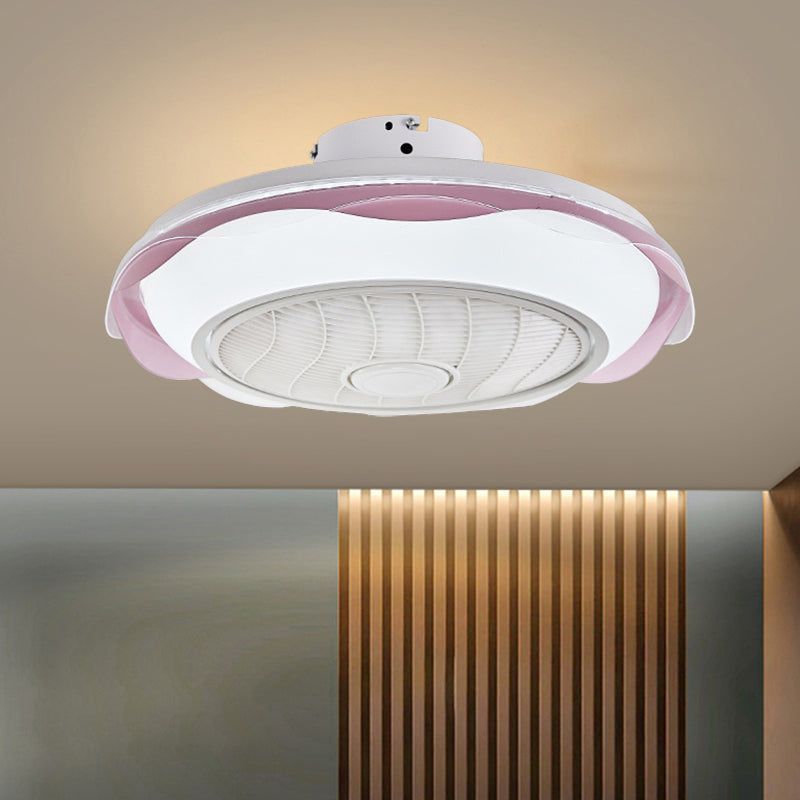 White/Pink/Blue Circle Ceiling Fan Lighting Modernism LED Metal Semi Flush Lamp, 20.5" W Clearhalo 'Ceiling Fans with Lights' 'Ceiling Fans' 'Modern Ceiling Fans' 'Modern' Lighting' 1273310