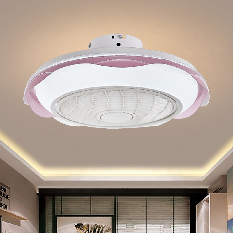 White/Pink/Blue Circle Ceiling Fan Lighting Modernism LED Metal Semi Flush Lamp, 20.5" W Clearhalo 'Ceiling Fans with Lights' 'Ceiling Fans' 'Modern Ceiling Fans' 'Modern' Lighting' 1273311